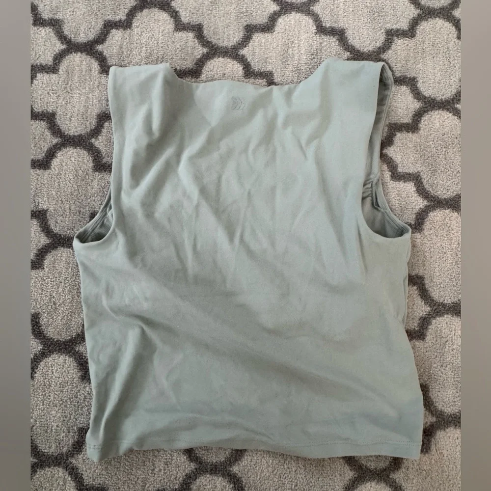 Square Neck cropped Tank Top in Sage Green - Picture 3 of 4